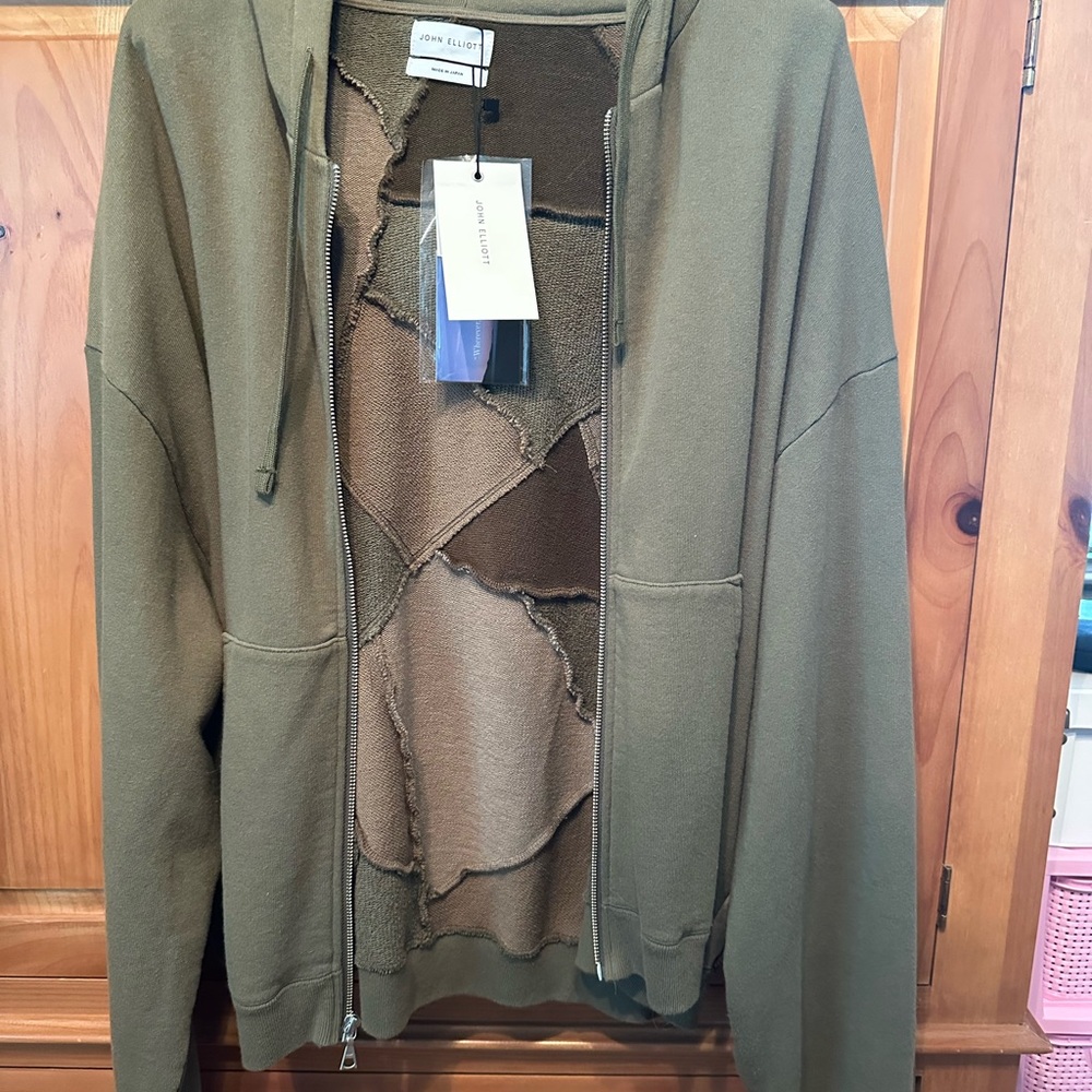 John Elliott Tan and Brown Patchwork Hoodie